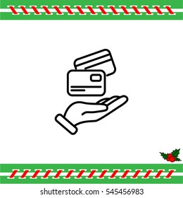 Web line icon. Credit card in hand