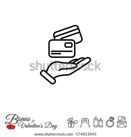 Web line icon. Credit card in hand
