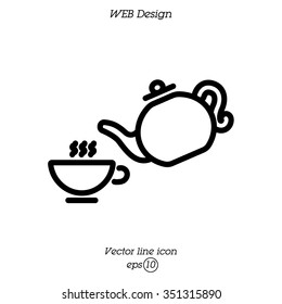 Web line icon. Cup and teapot, Tea ceremony