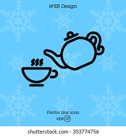 Web line icon. Cup and teapot, Tea ceremony