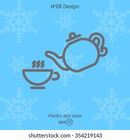 Web line icon. Cup and teapot, Tea ceremony