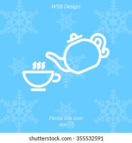 Web line icon. Cup and teapot, Tea ceremony