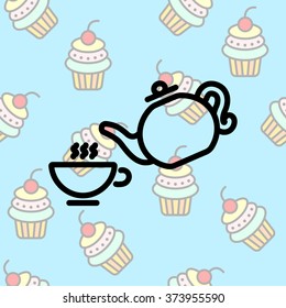 Web line icon. Cup and teapot, Tea ceremony