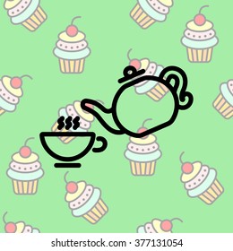 Web line icon. Cup and teapot, Tea ceremony
