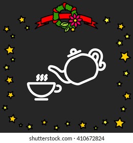 Web line icon. Cup and teapot, Tea ceremony