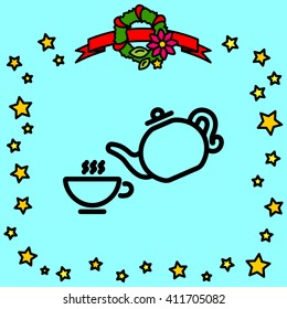 Web line icon. Cup and teapot, Tea ceremony