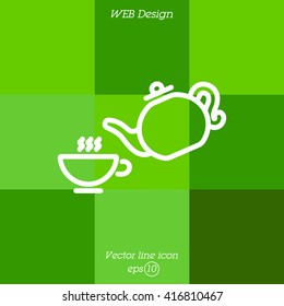 Web line icon. Cup and teapot, Tea ceremony