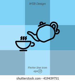 Web line icon. Cup and teapot, Tea ceremony