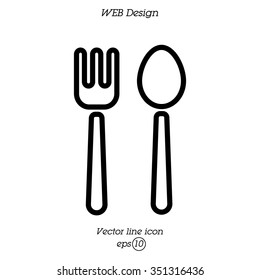 Web line icon. Cutlery (fork and spoon)
