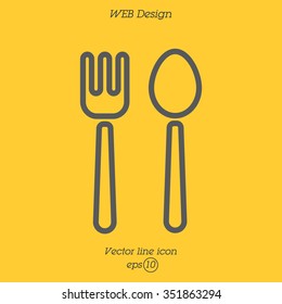 Web line icon. Cutlery (fork and spoon)