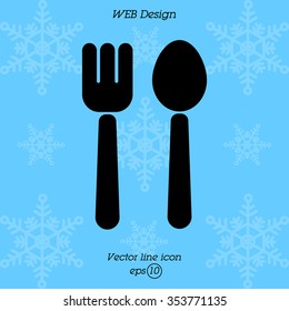 Web line icon. Cutlery (fork and spoon)