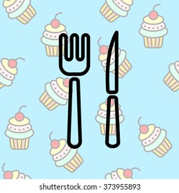 Web line icon. Cutlery (fork, knife)