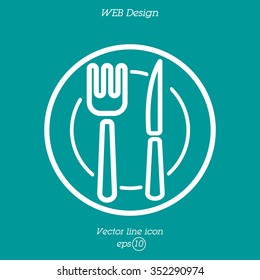 Web line icon. Cutlery (plate , fork and knife)