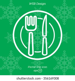 Web line icon. Cutlery (plate , fork and knife)