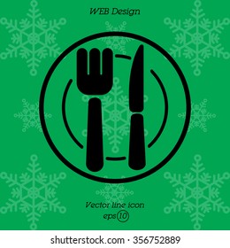 Web line icon. Cutlery (plate , fork and knife)