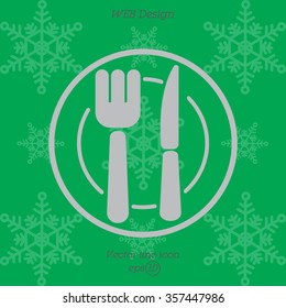 Web line icon. Cutlery (plate , fork and knife)