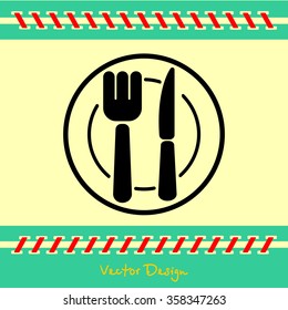 Web line icon. Cutlery (plate , fork and knife)