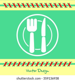 Web line icon. Cutlery (plate , fork and knife)