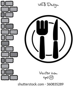 Web line icon. Cutlery (plate , fork and knife)