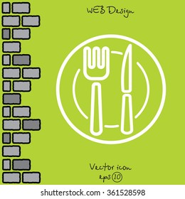 Web line icon. Cutlery (plate , fork and knife)