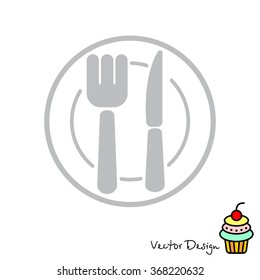 Web line icon. Cutlery (plate , fork and knife)