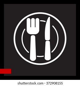 Web line icon. Cutlery (plate , fork and knife)