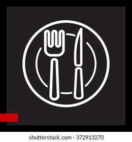 Web line icon. Cutlery (plate , fork and knife)