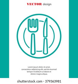 Web line icon. Cutlery (plate , fork and knife)