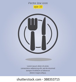 Web line icon. Cutlery (plate , fork and knife)