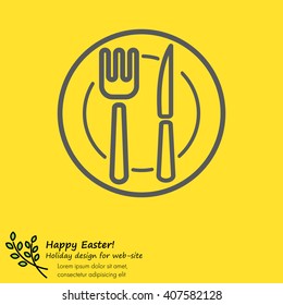 Web line icon. Cutlery (plate , fork and knife)