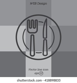 Web line icon. Cutlery (plate , fork and knife)