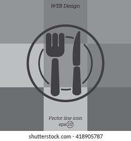 Web line icon. Cutlery (plate , fork and knife)