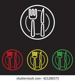 Web line icon. Cutlery (plate , fork and knife)