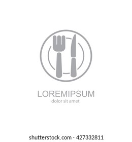 Web line icon. Cutlery (plate , fork and knife)