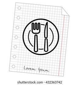 Web line icon. Cutlery (plate , fork and knife)