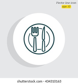 Web line icon. Cutlery (plate , fork and knife)