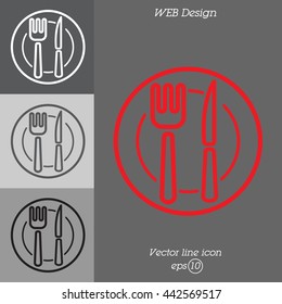 Web line icon. Cutlery (plate , fork and knife)