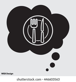 Web line icon. Cutlery (plate , fork and knife)