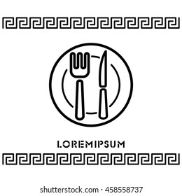 Web line icon. Cutlery (plate , fork and knife)