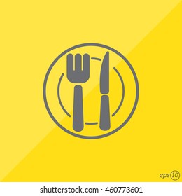 Web line icon. Cutlery (plate , fork and knife)