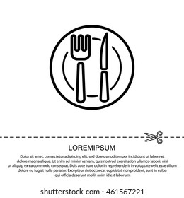 Web line icon. Cutlery (plate , fork and knife)
