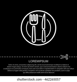 Web line icon. Cutlery (plate , fork and knife)