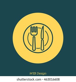 Web line icon. Cutlery (plate , fork and knife)