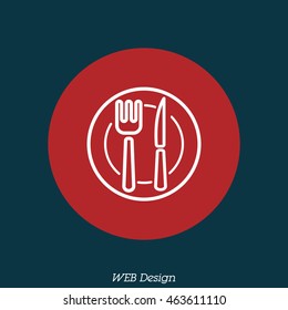 Web line icon. Cutlery (plate , fork and knife)
