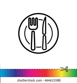 Web line icon. Cutlery (plate , fork and knife)