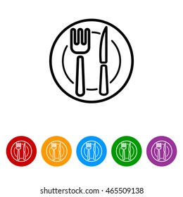 Web line icon. Cutlery (plate , fork and knife)