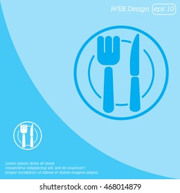 Web line icon. Cutlery (plate , fork and knife)