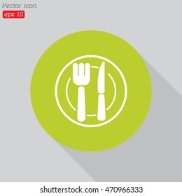 Web line icon. Cutlery (plate , fork and knife)