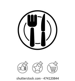 Web line icon. Cutlery (plate , fork and knife)
