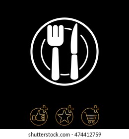 Web line icon. Cutlery (plate , fork and knife)